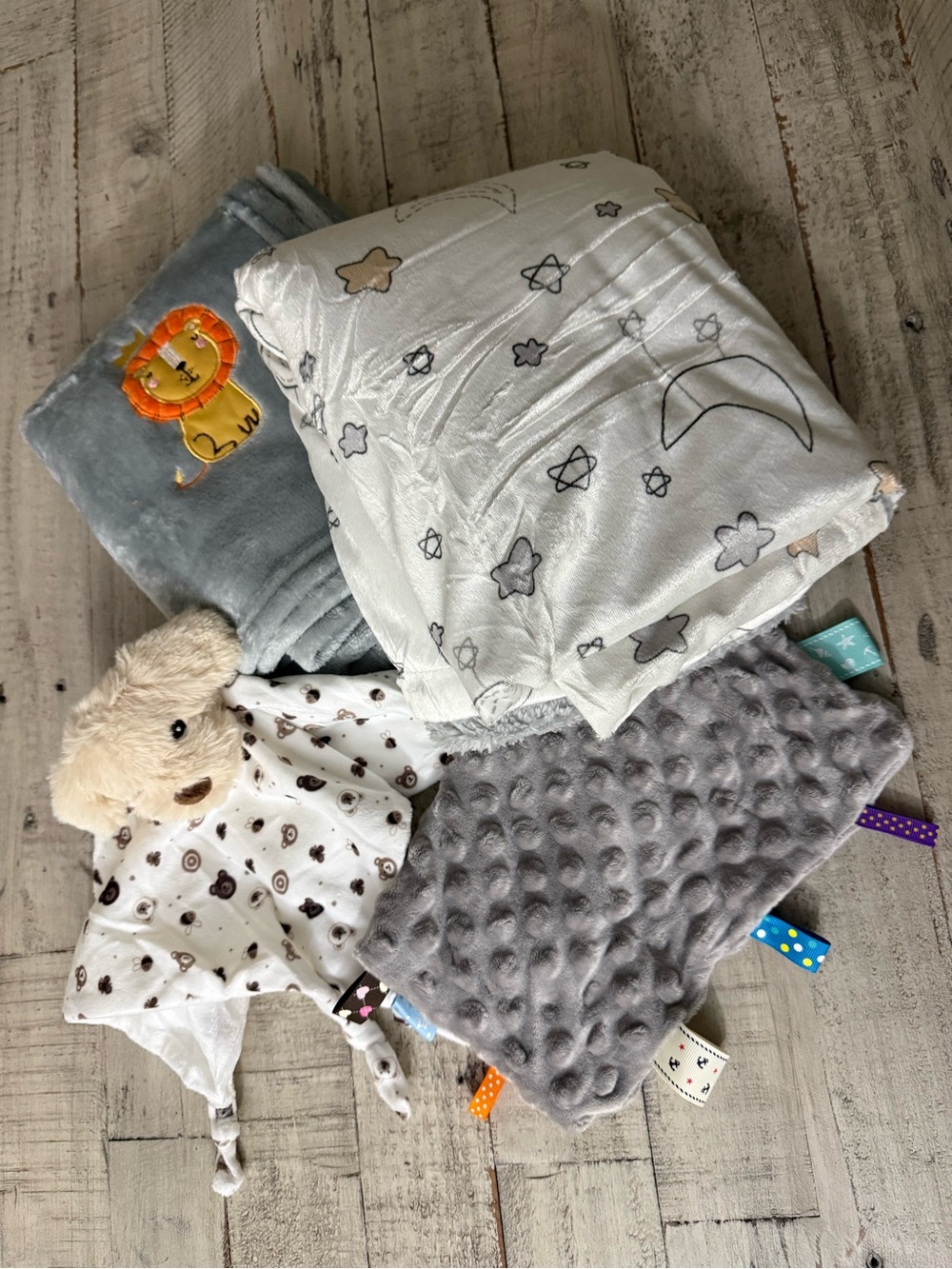 Bundle Gray and White Baby Blankets and Lovey Set NWOT